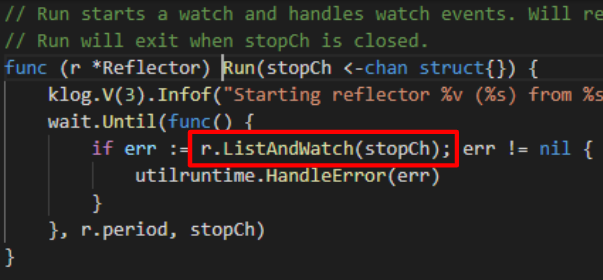 reflector.go file — ListAndWatch