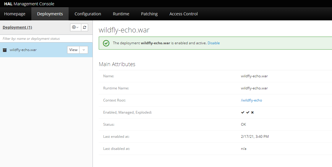 deployed war check on the console